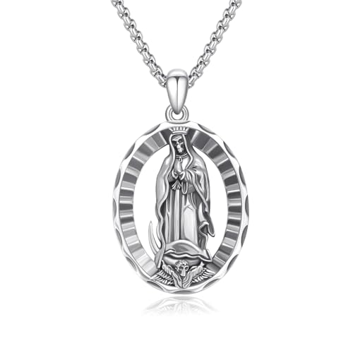 YEESIA Heiliger Tod Halskette 925 Sterling Silber Heiliger Tod Anhänger Halskette Retro religiöse Halskette Amulett Schmuck Geschenk für Frauen und Männer von YEESIA