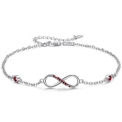 YEESIA Infinity Fußkettchen Armband 925 Sterling Silber Endless Love Symbol Knöchel Armband Einstellbar Plus Größe Große Armband Geschenke für sie Valentinstag (Rot) von YEESIA