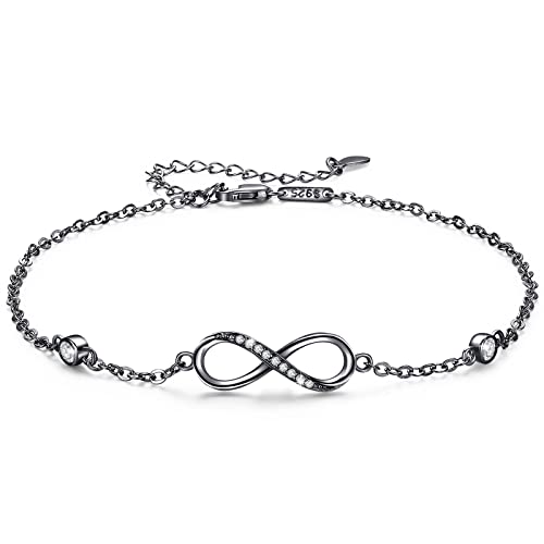 YEESIA Infinity Fußkettchen Armband 925 Sterling Silber Endless Love Symbol Knöchel Armband Einstellbar Plus Größe Große Armband Geschenke für sie Valentinstag (Schwarz) von YEESIA