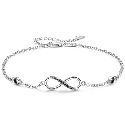 YEESIA Infinity Fußkettchen Armband 925 Sterling Silber Endless Love Symbol Knöchel Armband Einstellbar Plus Größe Große Armband Geschenke für sie Valentinstag (Schwarzes Zircornia) von YEESIA