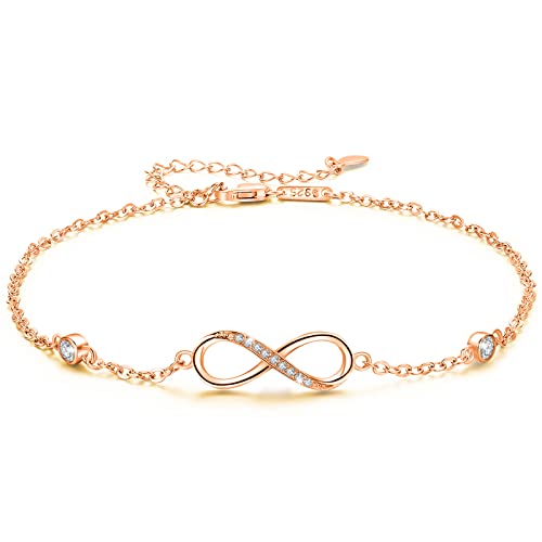 YEESIA Infinity Fußkettchen Armband 925 Sterling Silber Endless Love Symbol Knöchel Armband Einstellbar Plus Größe Große Armband Geschenke für sie Valentinstag Muttertag(Roségold) von YEESIA