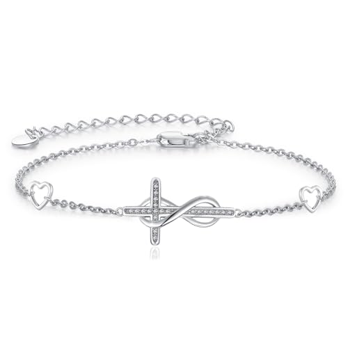 YEESIA Kreuzarmband Damen 925 Sterling Silber Unendlichkeitskreuz Armband Verstellbar Mit Zirkonia Christlicher Schmuck Geschenk für Frauen von YEESIA