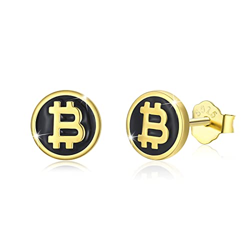 YEESIA Gold Ohrringe 925er Sterlingsilber Vergoldet Bitcoin-Ohrstecker Muttertagsgeschenke Modischer Hypoallergener Schmuck, Geschenke für Frauen und Männer, Bitcoin-Liebhaber von YEESIA