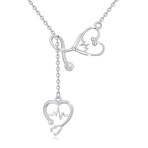 YEESIA Stethoskop-Halskette für Damen, 925er Sterlingsilber, Stethoskop-Anhänger, Halskette, Krankenschwester-Anhänger mit Zirkonia-Schmuck als Geschenk zum Krankenschwestertag für Frauen YEESIA Stethoskop-Halskette für Damen, 925er Sterlingsilber, Stethoskop-Anhänger, Halskette, Krankenschwester-Anhänger mit Zirkonia-Schmuck als Geschenk zum Krankenschwestertag für Frauen von YEESIA