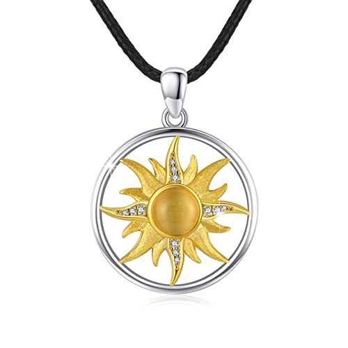 YEESIA Sunburst Anhänger Neklace Sterling Silber Sonne Halskette für Frauen Männer Golden Sun Schmuck Geschenke von YEESIA