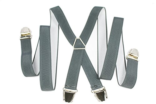 Hosenträger Dunkelgrau Breit 2.5 cm 4 Metall Clip Deutsche Qualität Einstellbar und Elastisch X Style für Herren damen von YEHMAN