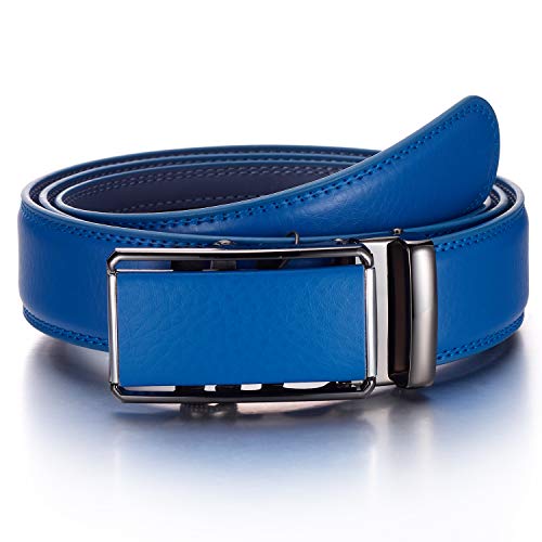 YEHMAN Herren Ratsche Automatik Leder Gürtel ohne Löcher mit Automatikschließe 3.5 cm Breite verstellbare grösse für Männer. Länge 115 cm, J07 Blau von YEHMAN