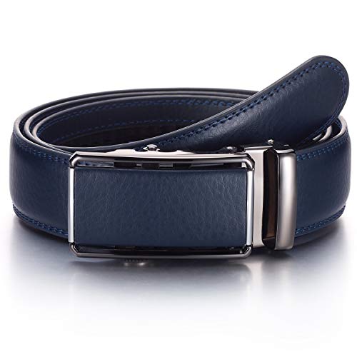 YEHMAN Herren Ratsche Automatik Leder Gürtel ohne Löcher mit Automatikschließe 3.5 cm Breite verstellbare grösse für Männer. Länge 120 cm, J07 Navy Blau von YEHMAN