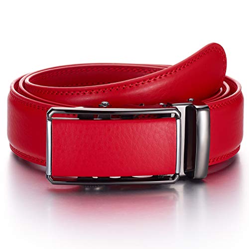 YEHMAN Herren Ratsche Automatik Leder Gürtel ohne Löcher mit Automatikschließe 3.5 cm Breite verstellbare grösse für Männer. Länge 120 cm, J07 Rot von YEHMAN