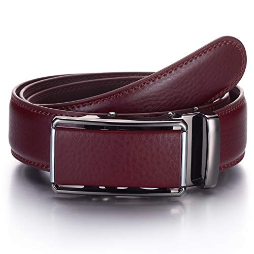 YEHMAN Herren Ratsche Automatik Leder Gürtel ohne Löcher mit Automatikschließe 3.5 cm Breite verstellbare grösse für Männer. Länge 125 cm, J07 Bordeaux von YEHMAN