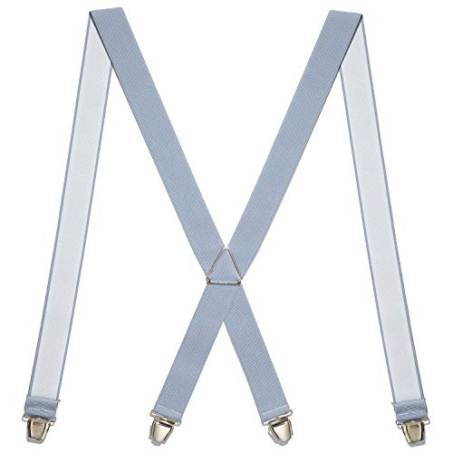 YEHMAN Hosenträger Hellgrau Breit 3.5 cm 4 Metall Clip Deutsche Qualität Einstellbar und Elastisch X Style für Herren damen von YEHMAN