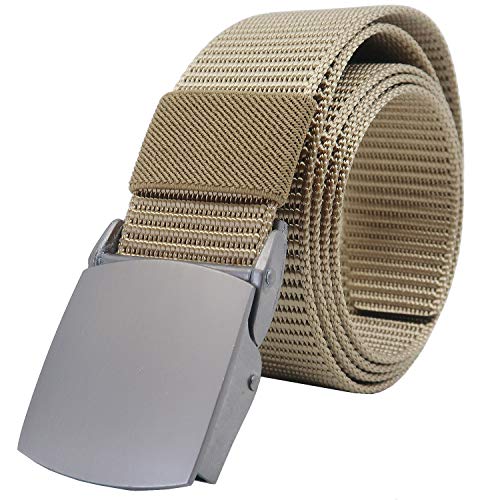 YEHMAN Unisex Gürtel Nylon Belt militärisches Design, mit Metall Gürtelschnalle Automatischer Taktischer Gurtel Outdoor Sportarten Stufenlos Verstellbarer Länge 120 cm Breite 3.8 cm Beige von YEHMAN