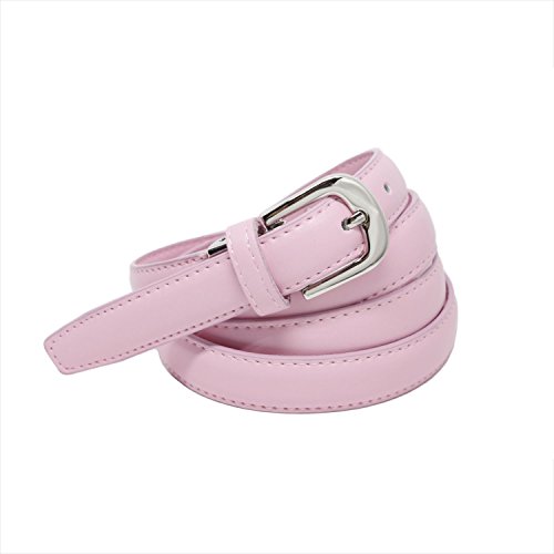 YEHMAN klassischer dünner damen Ledergürtel breite 2 cm Länge 120 cm kürzbar Rosa von YEHMAN