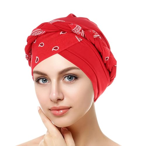 YEHUDAF LEE Damen Turban Geflecht Kopfbedeckung Kopftücher Chemo Kappe Vorgebunden Beanie Mütze Kopfwickel Schlafmütze (DE/NL/SE/PL, Alphanumerisch, Einheitsgröße, 4) von YEHUDAF LEE