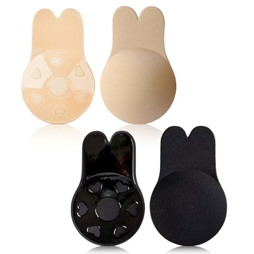 YEJAHY 2 Paar Klebriger BH, Kaninchenohren Unsichtbare Brustwarzenabdeckungen Rückenfrei Klebriger BH Klebriger BH Trägerloser Push Up, Wiederverwendbare Klebe Nippelabdeckung für Frauen (M) von YEJAHY