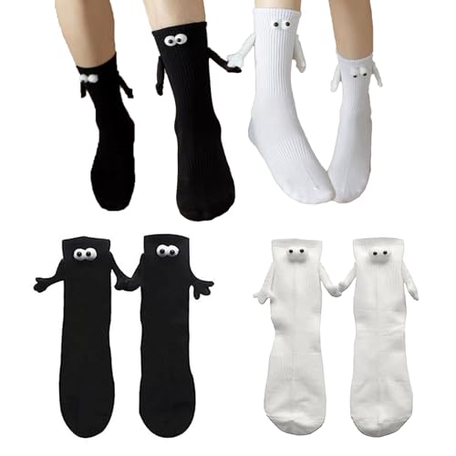 YEJAHY 2 Paar lustige magnetische Socken Paar Socken, 3D Puppe Paar hält Hände Socken, Freundschaft Socken niedlich Neuheit Mitte Rohr Socken, für Männer Frauen Paare Freunde von YEJAHY