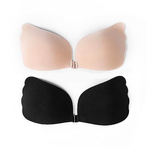 YEJAHY 2er-Pack Push-up-BHS für Damen, unsichtbarer Selbstklebender trägerloser BH, BH mit klebrigen Flügeln, für Hochzeit, Party, rückenfreies Kleid und Alltag (D) von YEJAHY