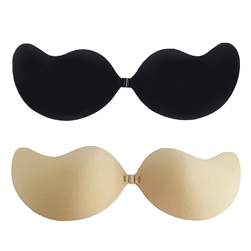 YEJAHY 2er-Pack unsichtbarer Push-up-BH für Damen, wiederverwendbarer, rückenfreier, trägerloser, Selbstklebender BH, für Hochzeit, Party, rückenfreies Kleid und Alltag (D) von YEJAHY