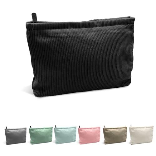 YEJAHY Kleine Make-up-Tasche, Cord-Kosmetiktasche, Make-up-Tasche, Organizer, Aufbewahrungstasche, Reise-Kulturbeutel, Zubehör-Organizer für Frauen, Schwarz von YEJAHY