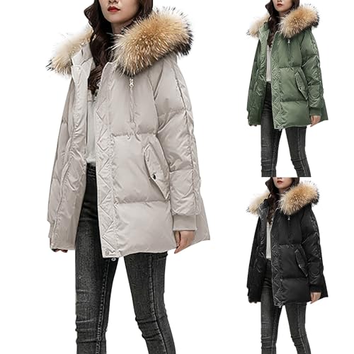 YEJSERE Damen Winter Warme Dicke Jacke Lose Daunenjacke Kurz Mit Kapuze Baumwollmantel Damen Basic Mantel Biker Mantel Lang Leder Mantel, grün, 46 von YEJSERE