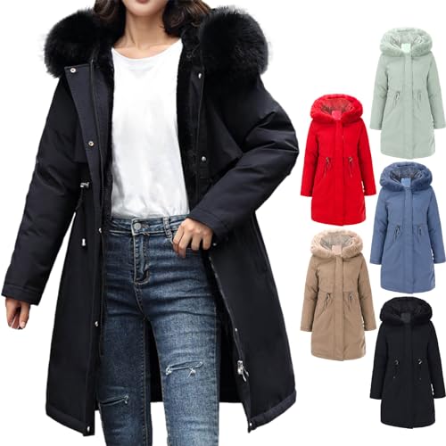 YEJSERE Damen Winterjacke Wintermantel Parka Outdoor Straße Alltag Winter Herbst Lange Mantel Regular Fit Winddicht Warm Atmungsaktiv Streetwear Jacke Mäntel Schwarz Mit Fell, Schwarz, 48 von YEJSERE