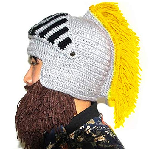 Perücke Bart Hüte Cosplay Roman Knight Strickhelm Winter Sport Wärmer Cap Ski Lustige Maske Beanie (Gelb) von YEKEYI