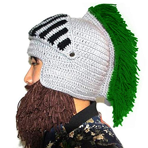 Perücke Bart Hüte Cosplay Roman Knight Strickhelm Winter Sport Wärmer Cap Ski Lustige Maske Beanie (Grün) von YEKEYI