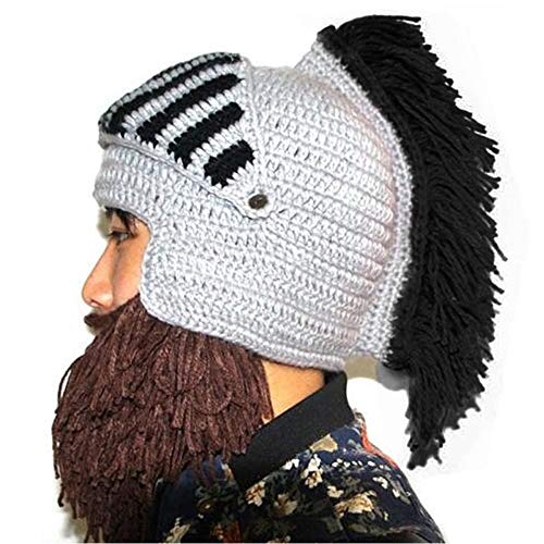 Perücke Bart Hüte Cosplay Roman Knight Strickhelm Winter Sport Wärmer Cap Ski Lustige Maske Beanie (Schwarz) von YEKEYI