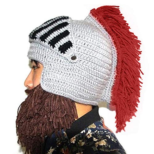 Perücke Bart Hüte Cosplay Roman Knight Strickhelm Winter Sport Wärmer Cap Ski Lustige Maske Beanie (rot) von YEKEYI