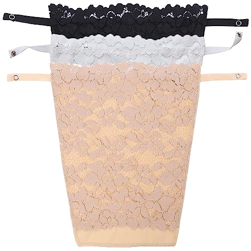 YEKEYI 3 Stück Dekolleté Cover up für Frauen Spitze Camisole Clip-on Mock Snappy BH Einsatz Overlay Bescheidenheit Panel Weste, Schwarz/Weiß/Beige, 34 von YEKEYI