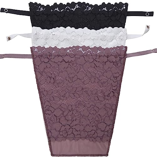 YEKEYI 3-teiliges Dekolleté für Damen, Spitzen-Camisole zum Anklipsen, bissiger BH-Einsatz, Overlay, Bescheidenheit-Panel, Schwarz-Weiß-Kha, 34 von YEKEYI