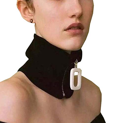 YEKEYI Abnehmbarer gestrickter falscher Kragen mit Reverskragen, Reißverschluss, Choker-Halsband für Damen, Schwarz02, Einheitsgröße von YEKEYI