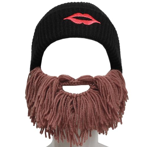 YEKEYI Barbarian Beanie Original Handgemachte Strickmütze Vagabond Winter Warme Maske Hut Abnehmbarer Bart, Bart-Kaffee, Small von YEKEYI