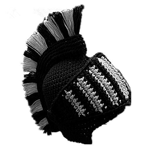 YEKEYI Barbarian Knit Long Beard Hat Erwachsene Wikinger Kunsthaar Perücke Visier Strickwolle Lustige Totenkopf Kappe, Roman Ritter Hut schwarz, Einheitsgröße von YEKEYI