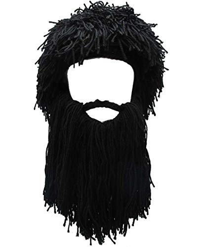 YEKEYI Barbarian Knit Long Beard Hat Erwachsene Viking Kunsthaar Perücke Visier Strickwolle Lustige Schädelkappe von YEKEYI