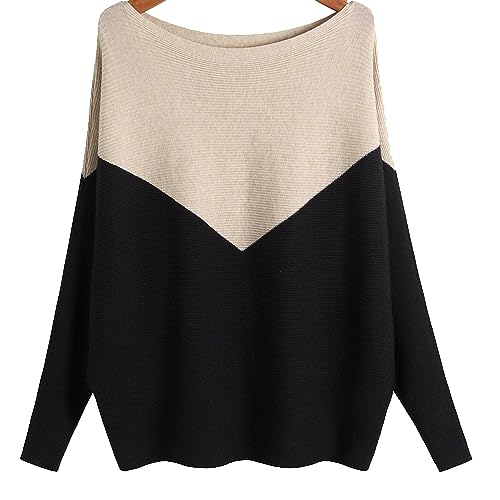 YEKEYI Damen Pullover Oversized Pullover Sweater Lange Fledermausärmel Strickpullover Baggy Bluse Tops Gr. One size, Khaki-a von YEKEYI