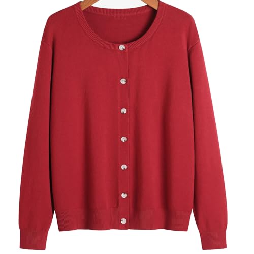 YEKEYI Damen-Strickjacke, langärmelig, Knopfleiste, U-Boot-Ausschnitt, klassischer Pullover, Rot/Ausflug, einfarbig (Getaway Solids), X-Groß von YEKEYI