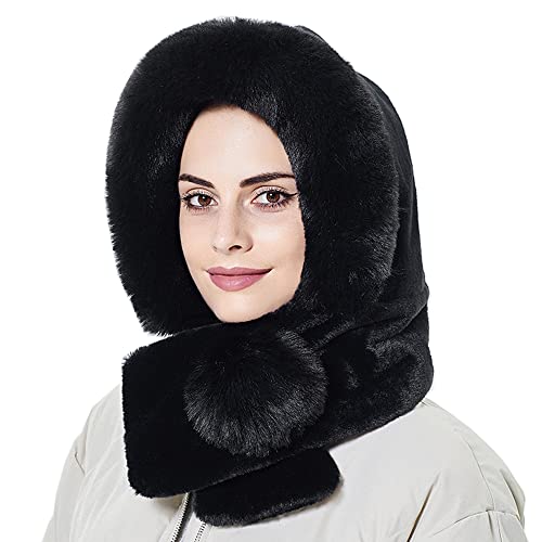 YEKEYI Damen Winter Schal Mütze Kopfwärmer für Snow Boarding Strick Skimütze Sturmhaube Strick Totenkopf Mütze Beanie Mütze, Schwarz , 7 1/8 von YEKEYI