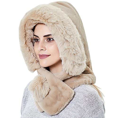 YEKEYI Damen Winter Schal Mütze Kopfwärmer für Snow Boarding Strick Skimütze Sturmhaube Strick Totenkopf Mütze Beanie Mütze, beige, 7 1/8 von YEKEYI