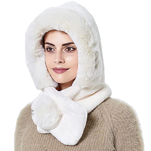 YEKEYI Damen-Winter-Schal, Kopfwärmer für Snowboarding, Strick, Skimütze, Sturmhaube, Strickmütze, Totenkopfmütze, Beanie-Mütze, weiß, 58 von YEKEYI