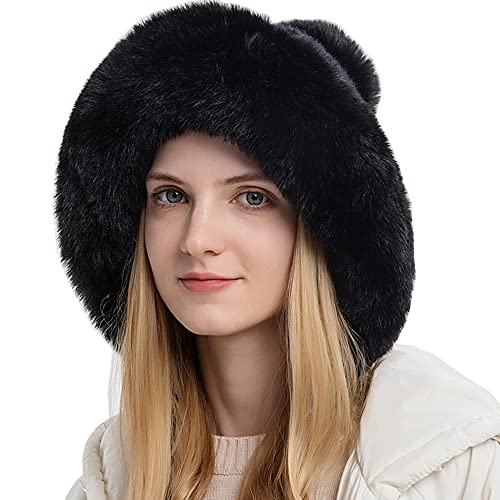 YEKEYI Wintermütze für Damen, warme Winter-Sturmhaube, Pullover, Strickmütze, Winter-Sturmhaube, Pullover, Strickmütze, Schwarz , 58 von YEKEYI