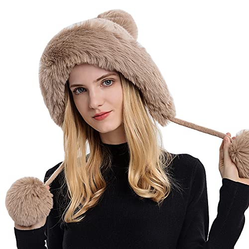 YEKEYI Damen Winter Sturmhaube Warm Kapuze Pullover Strickmütze, Kahki, 58 von YEKEYI