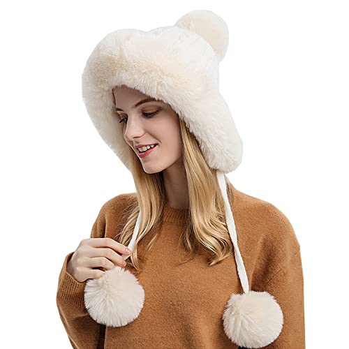 YEKEYI Damen Winter Sturmhaube Warm Kapuze Pullover Strickmütze, weiß, 58 von YEKEYI