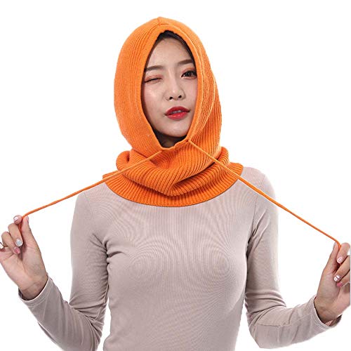 YEKEYI Frauen Sturmhaube Kapuze Hut Winter Kaschmir Strickmütze Mütze Skimaske Skimütze Outdoor, Orange, Einheitsgröße von YEKEYI