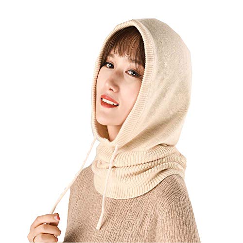 YEKEYI Frauen Sturmhaube Kapuze Hut Winter Kaschmir Strickmütze Mütze Skimaske Skimütze Outdoor, beige, Einheitsgröße von YEKEYI