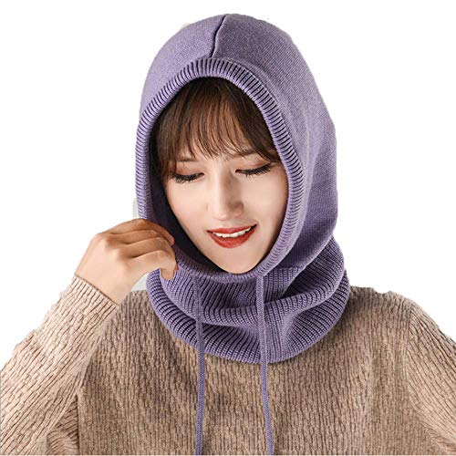 YEKEYI Damen Sturmhaube Kapuze Mütze Winter Kaschmir Strickmütze Skimaske Outdoor, purple01, Einheitsgröße von YEKEYI