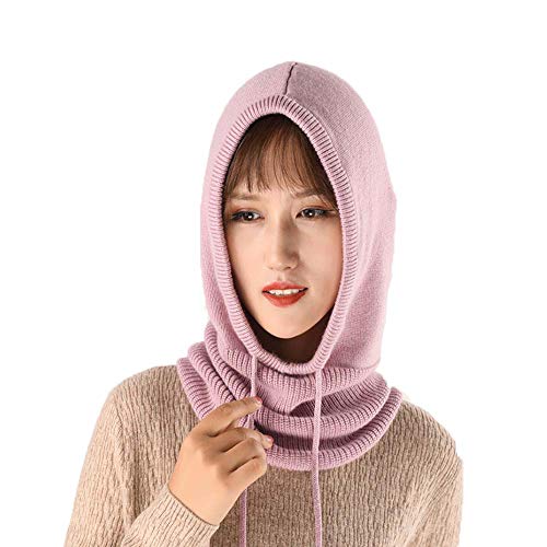 YEKEYI Damen Sturmhaube Kapuze Mütze Winter Kaschmir Strickmütze Skimaske Outdoor, rose, Einheitsgröße von YEKEYI