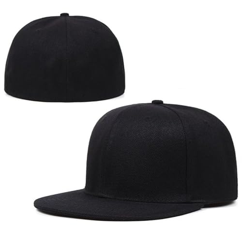 YEKEYI Flat Bill Visor Snapback Hat Blank Brim High Top End Trendy Lain Tone Baseball Cap Cowboyhut, Schwarz , 7 1/8 von YEKEYI