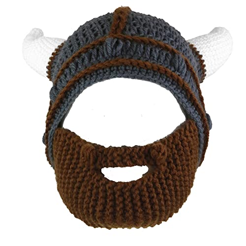 YEKEYI Handgefertigter Strickhelm und abnehmbarer Barbar-Ritter-Strickmütze, Wikingerhörner, Beanie, lustige Mütze, coffee, L von YEKEYI