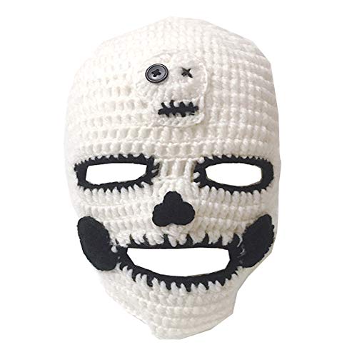 YEKEYI Lustige Strickmütze, Skullies Beanies Terror Clown Gesichtsmaske Barbarian Novelty Knit Caps Winter Warm Skifahren Radfahren Halloween Hut Weiß von YEKEYI